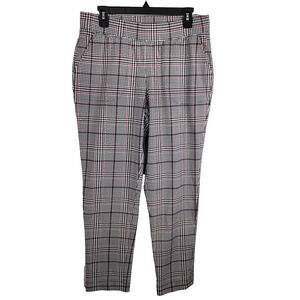 Denim & Co Duo Stretch Regular Any Day Slim Straight Pant Plaid Navy Cranberry M